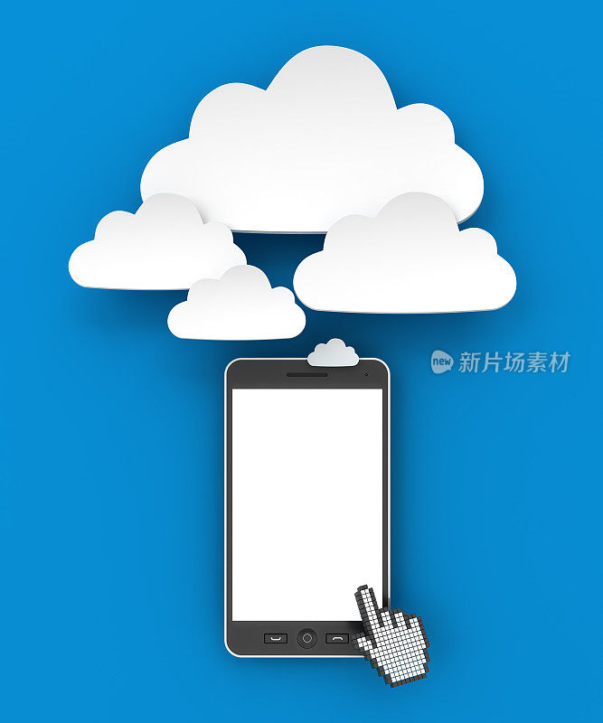 智能手机连接到云与copyspace, 3d渲染